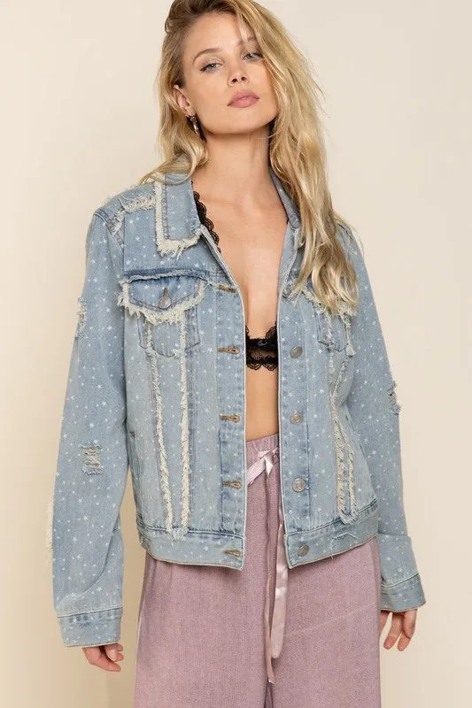 Stella Star Print Distressed Denim Jacket