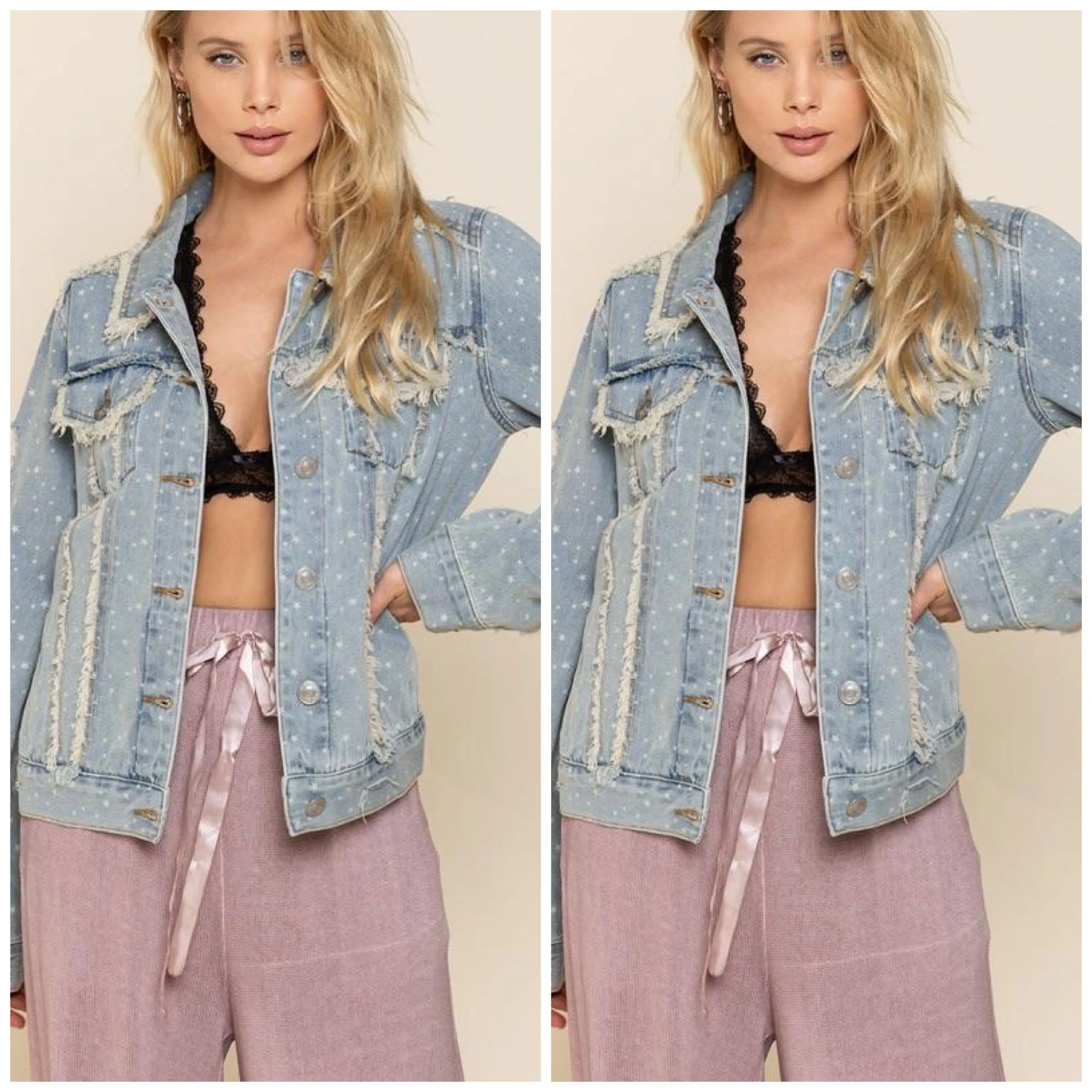 Stella Star Print Distressed Denim Jacket