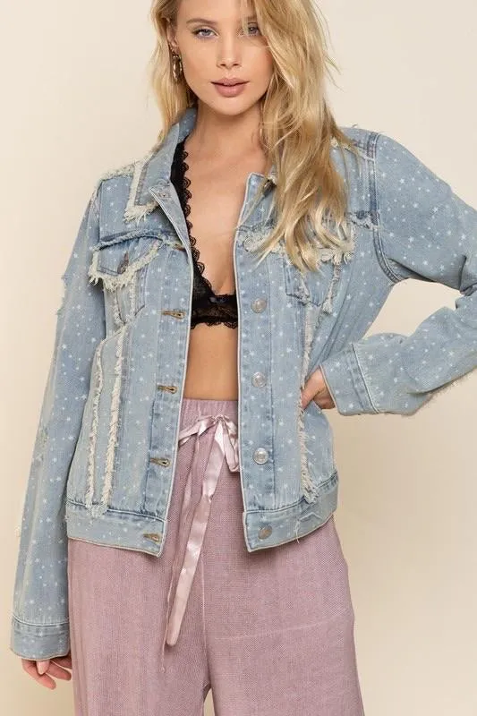 Stella Star Print Distressed Denim Jacket