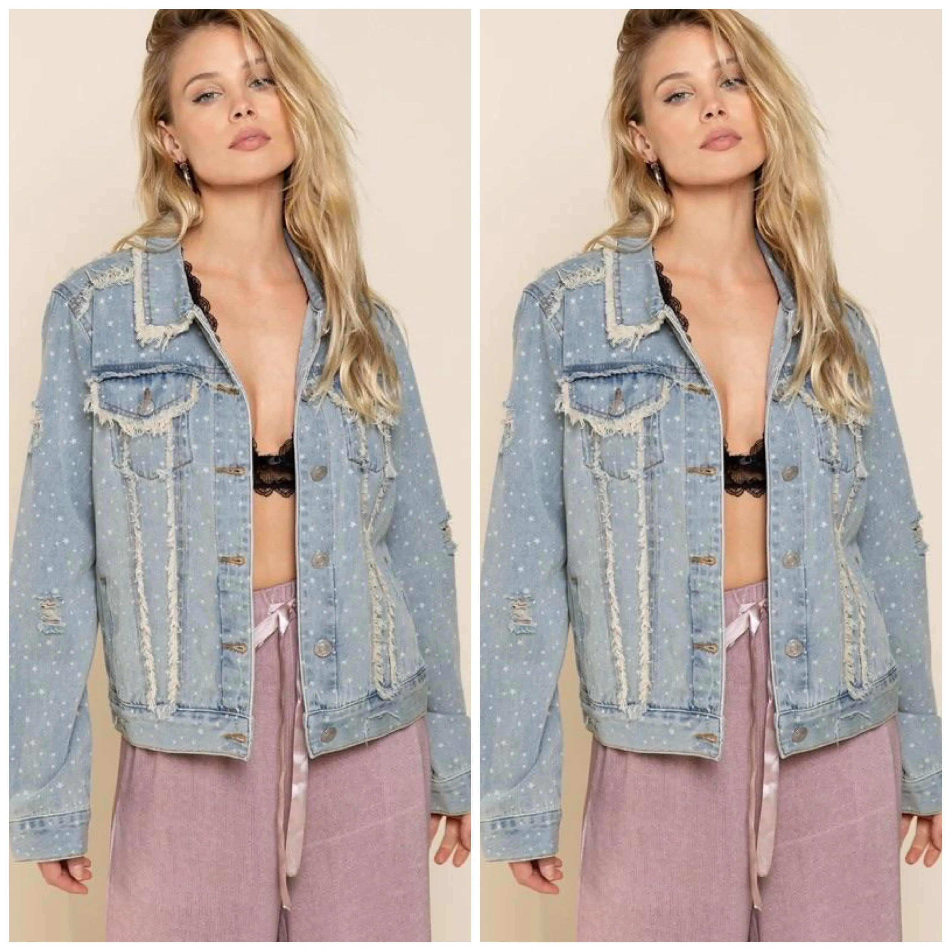 Stella Star Print Distressed Denim Jacket