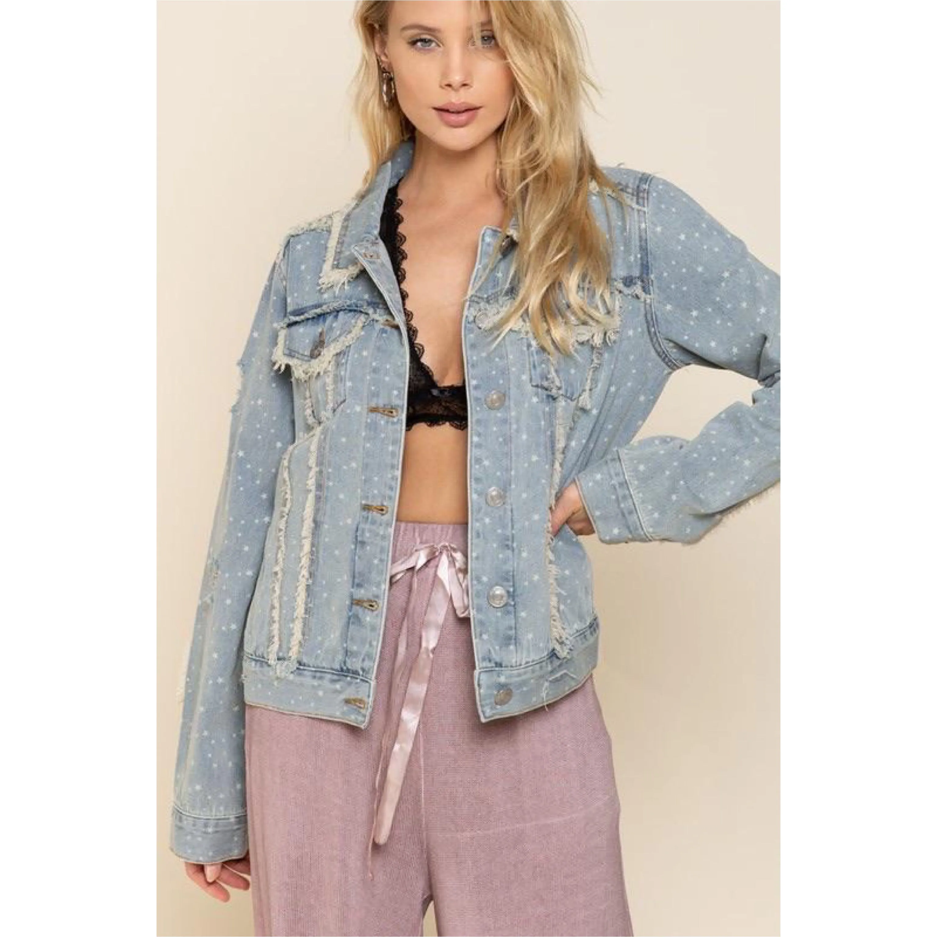 Stella Star Print Distressed Denim Jacket