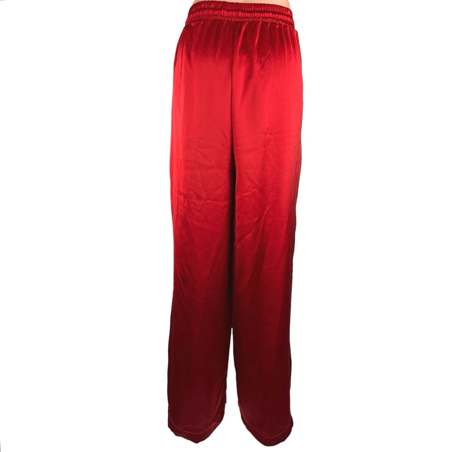 Steve Madden Dorian Satin Red High Rise Drawstring Ankle Wide Leg Pants Size L Tall