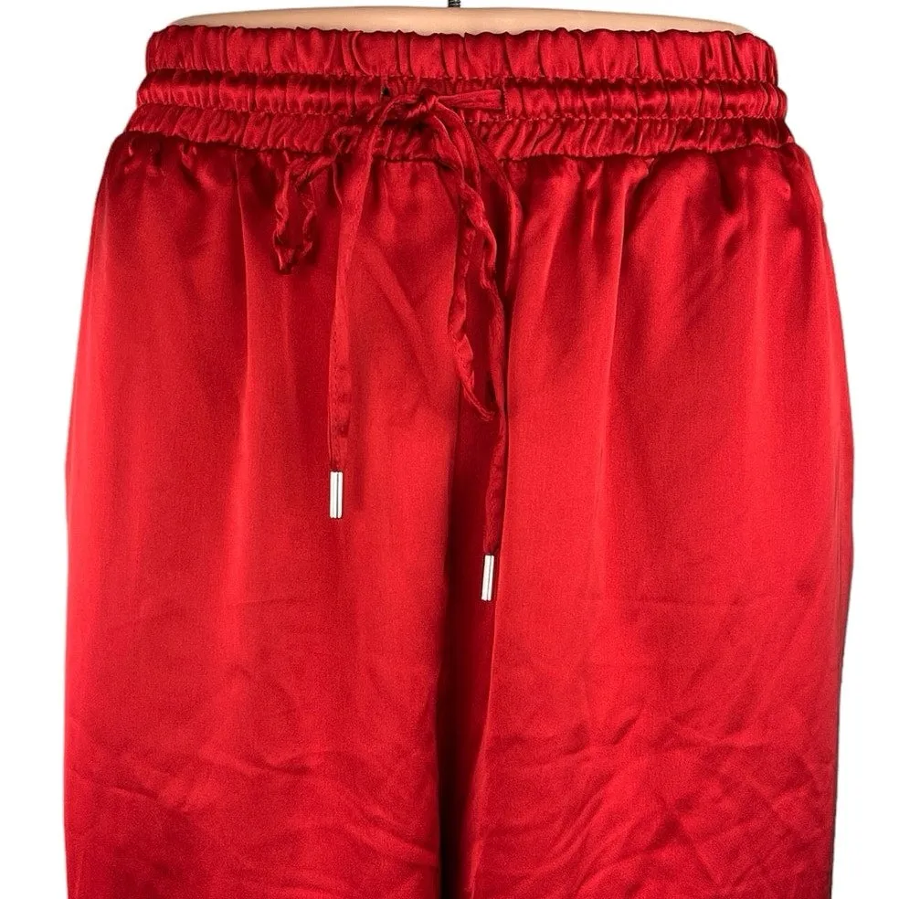 Steve Madden Dorian Satin Red High Rise Drawstring Ankle Wide Leg Pants Size L Tall