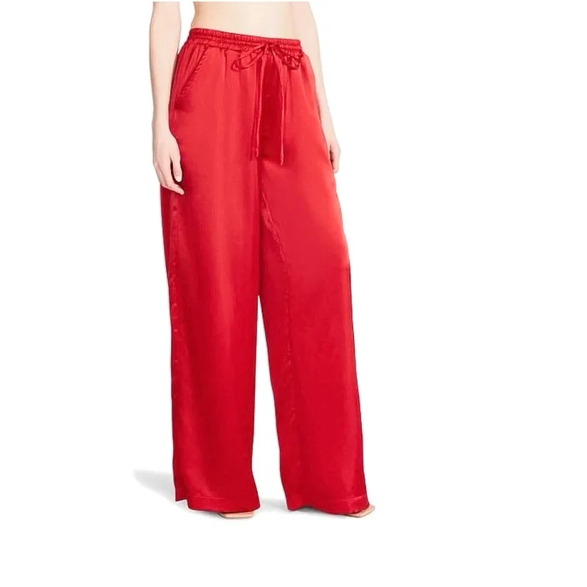 Steve Madden Dorian Satin Red High Rise Drawstring Ankle Wide Leg Pants Size L Tall