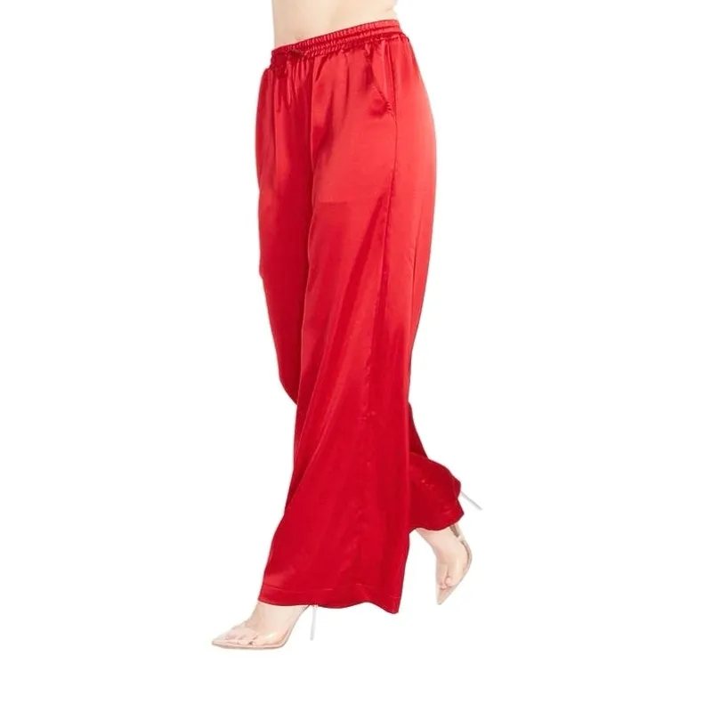 Steve Madden Dorian Satin Red High Rise Drawstring Ankle Wide Leg Pants Size L Tall