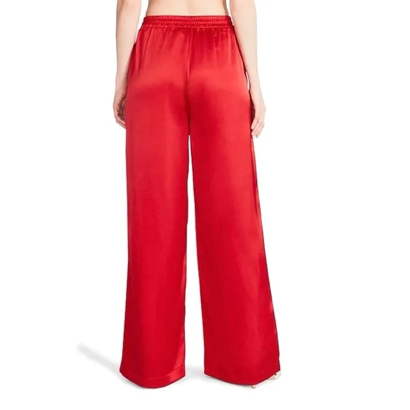 Steve Madden Dorian Satin Red High Rise Drawstring Ankle Wide Leg Pants Size L Tall