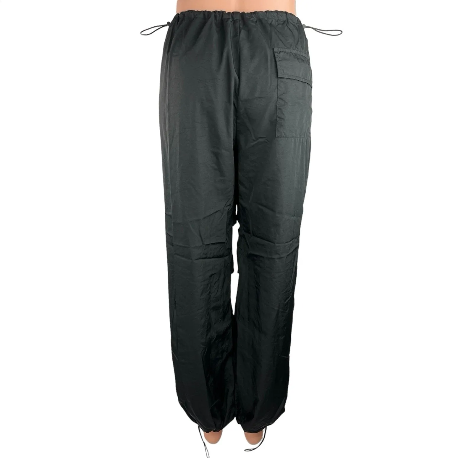 Steve Madden Women's Black High Rise Drawstring Parachute Trouser Pants Size S