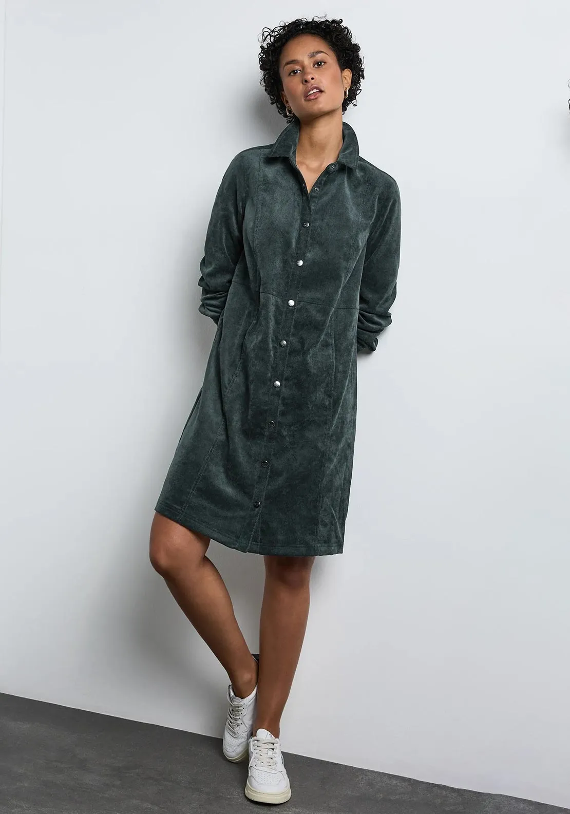 Street One Corduroy Shirt Dress, Hunter Green