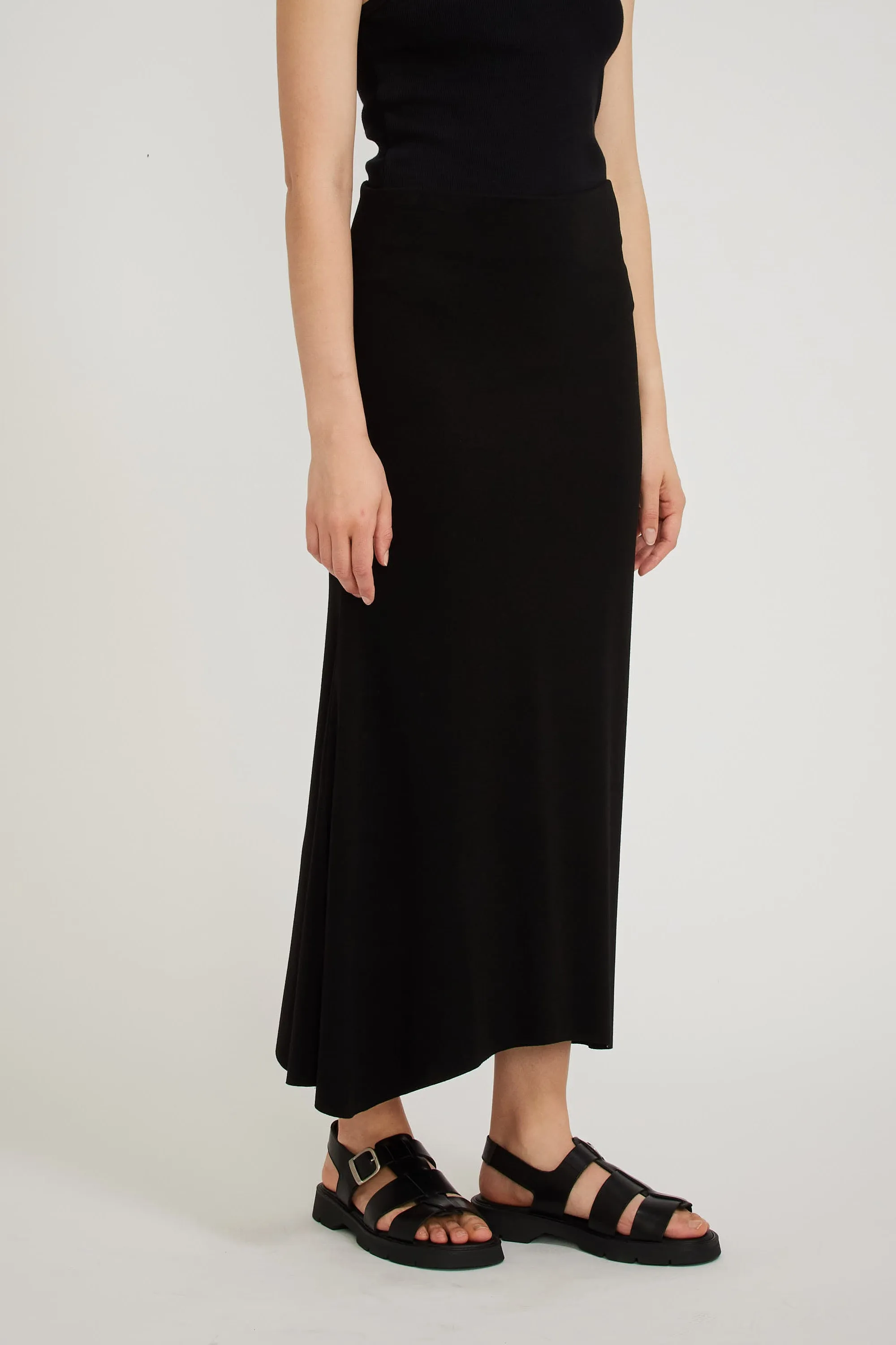 Stretch Tubular Flared Skirt Black