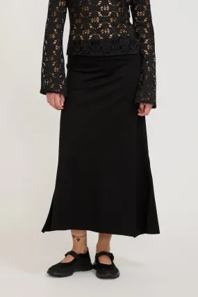 Stretch Viscose Flared Skirt Black