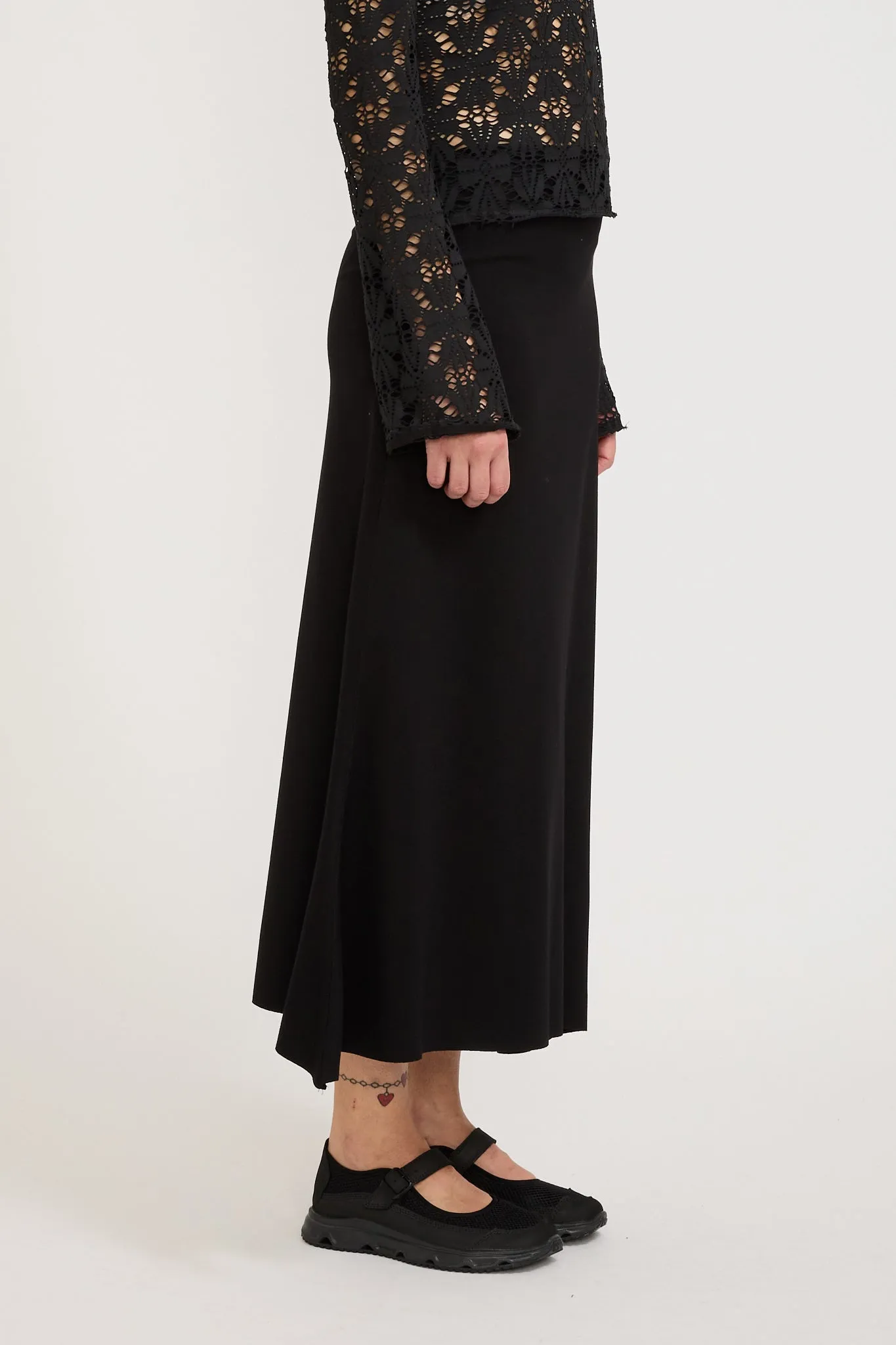 Stretch Viscose Flared Skirt Black