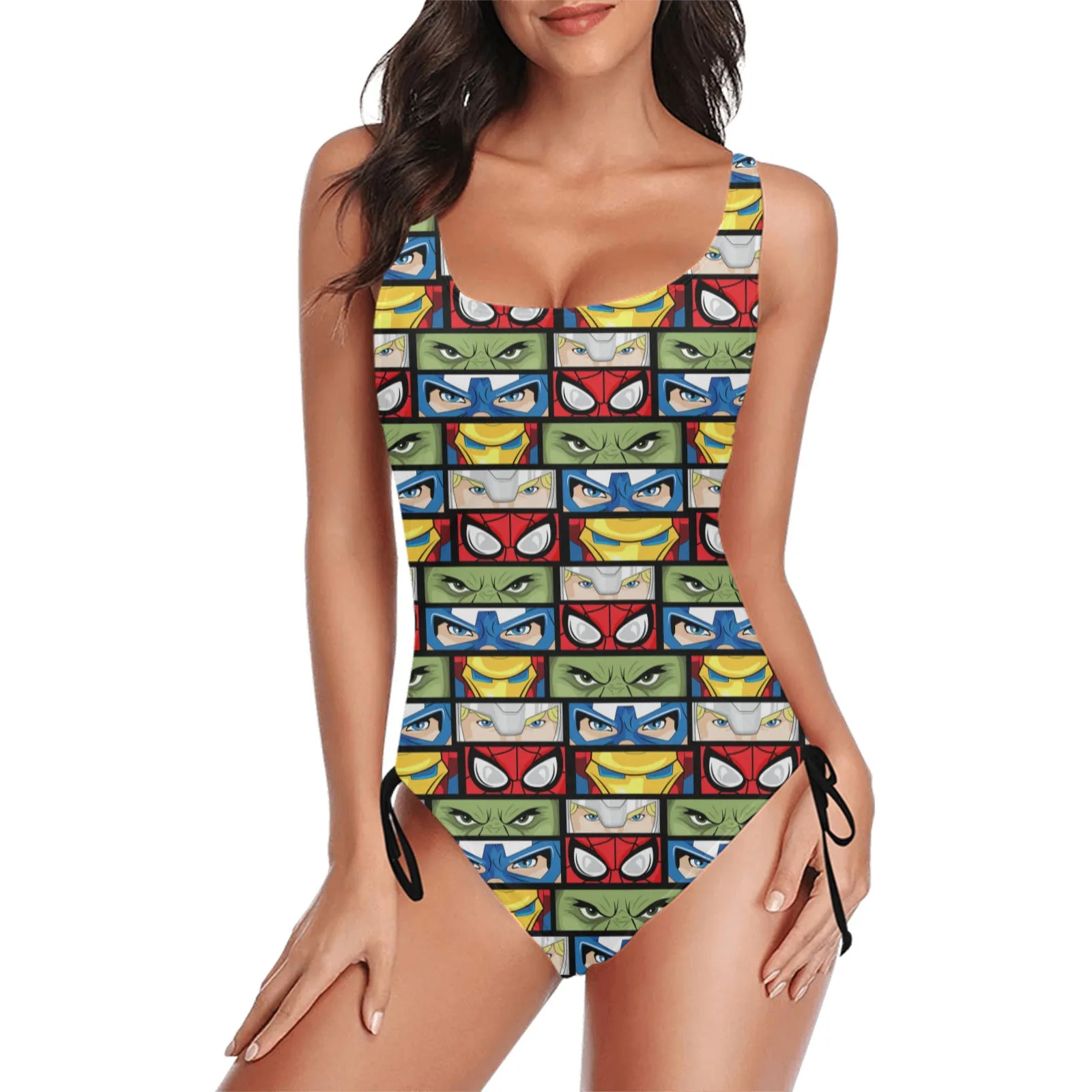 Super Heroes Eyes Drawstring Side Women's One-Piece Swimsuit