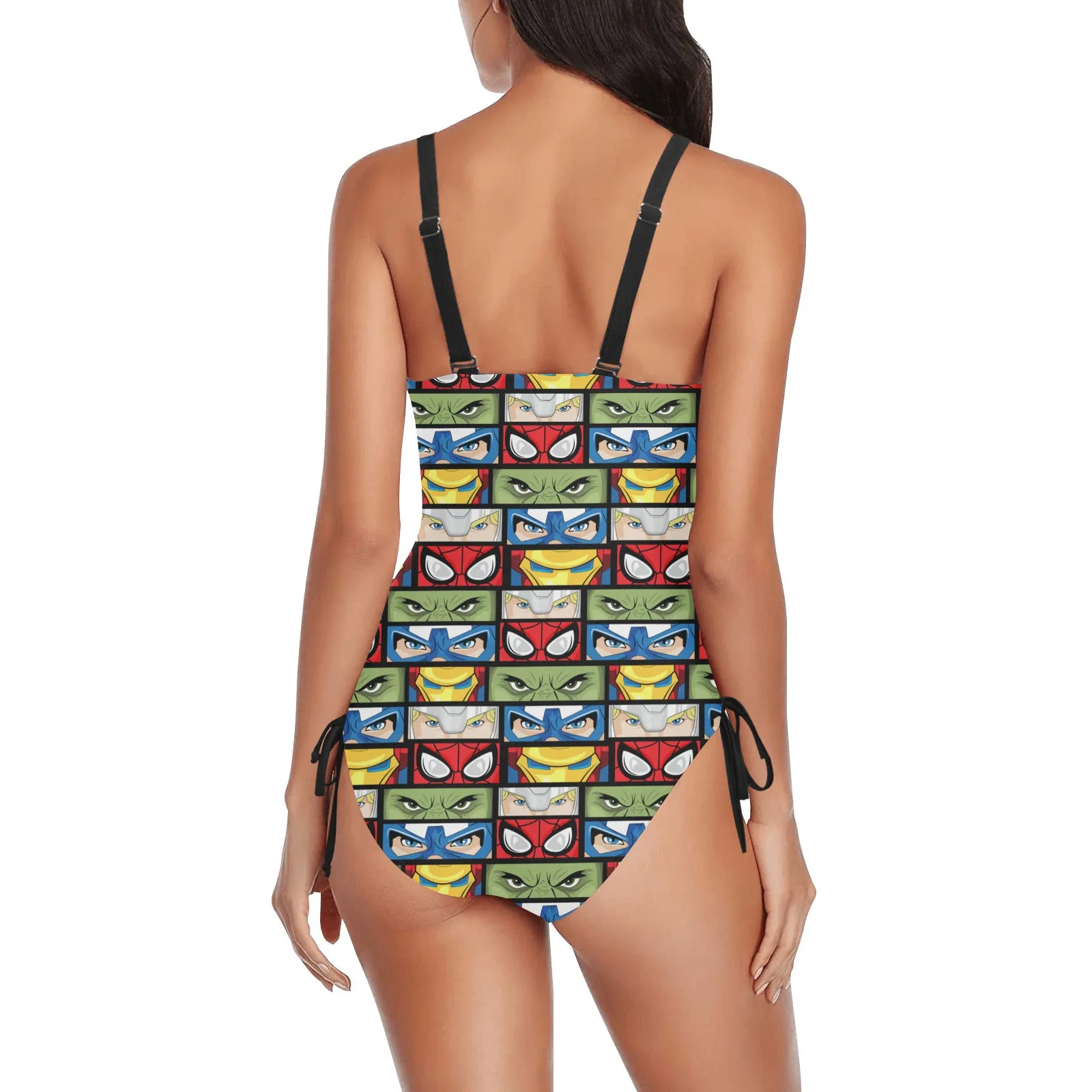 Super Heroes Eyes Drawstring Side Women's One-Piece Swimsuit