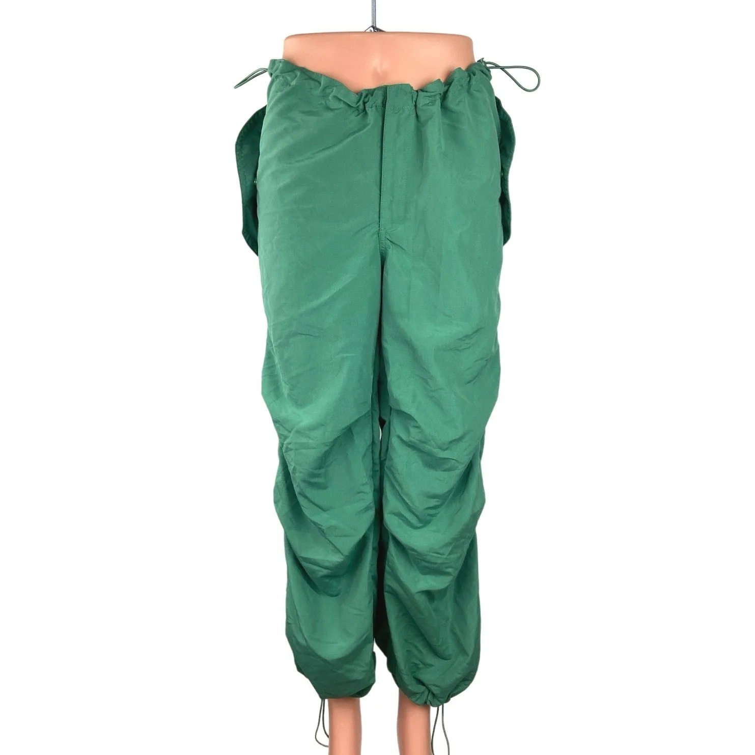 Super Massive Women Green Mid Rise Baggy Parachute Drawstring Trouser Pants Sz M