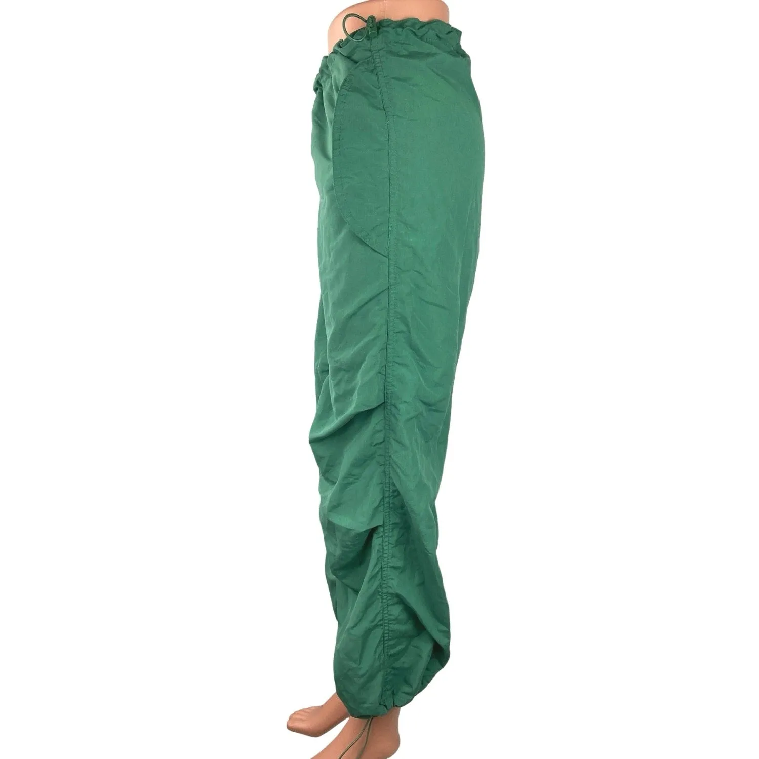 Super Massive Women Green Mid Rise Baggy Parachute Drawstring Trouser Pants Sz M