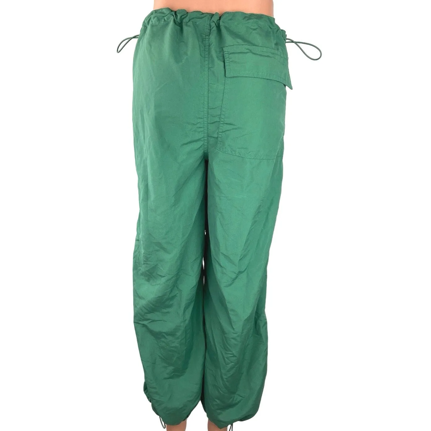 Super Massive Women Green Mid Rise Baggy Parachute Drawstring Trouser Pants Sz M