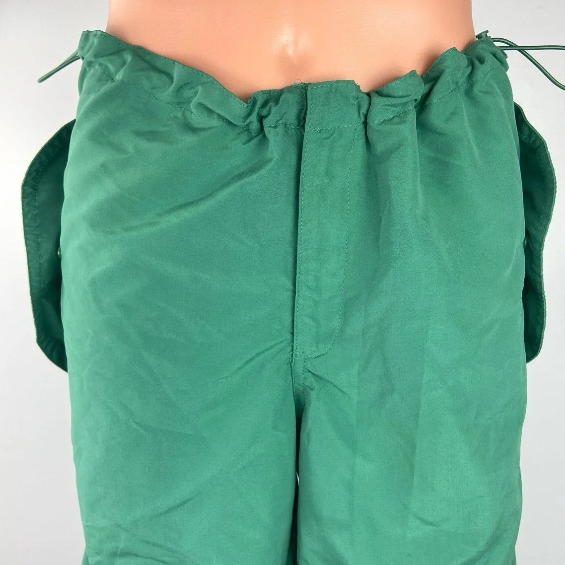 Super Massive Women Green Mid Rise Baggy Parachute Drawstring Trouser Pants Sz M