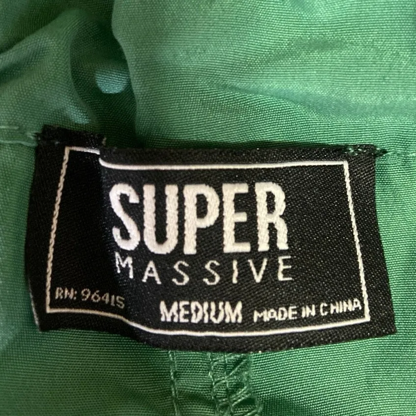 Super Massive Women Green Mid Rise Baggy Parachute Drawstring Trouser Pants Sz M