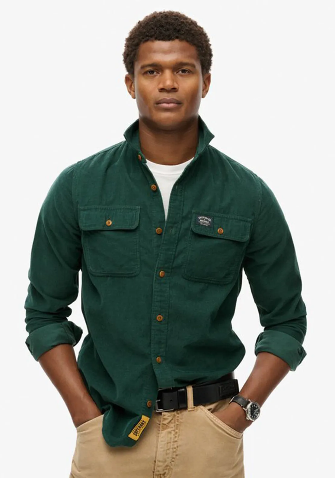 Superdry Trailsman Corduroy Workwear Shirt, Pine Green