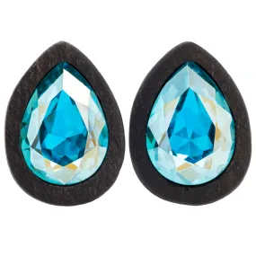 Teardrop Swarovski Plugs in Wood - Sapphire AB