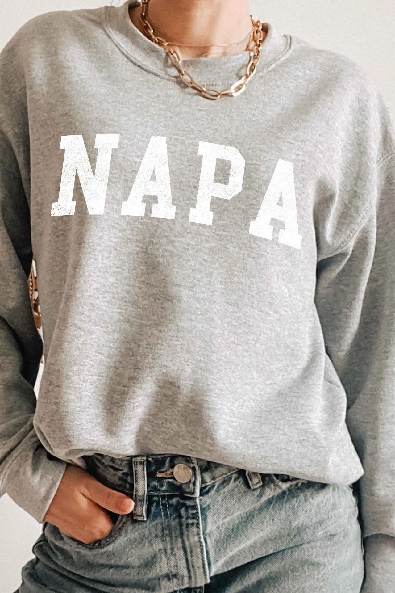 The NAPA Distressed Letter Crewneck Sweatshirt