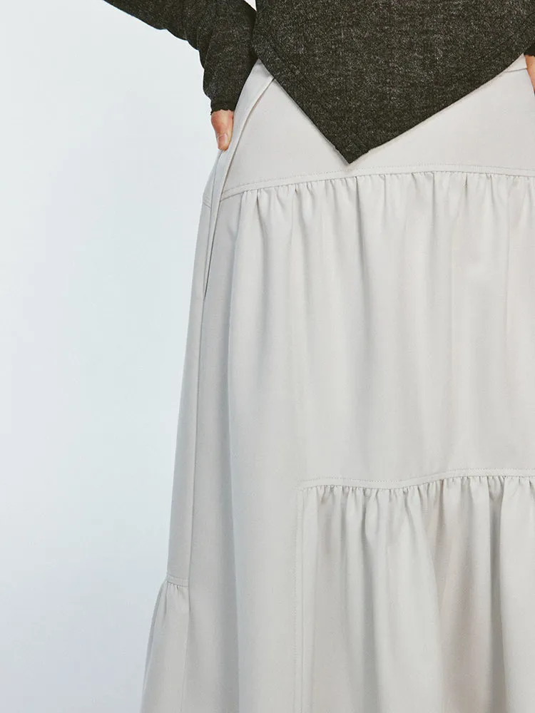 Tiered Asymmetry Plain Flare Simple Long-Skirt