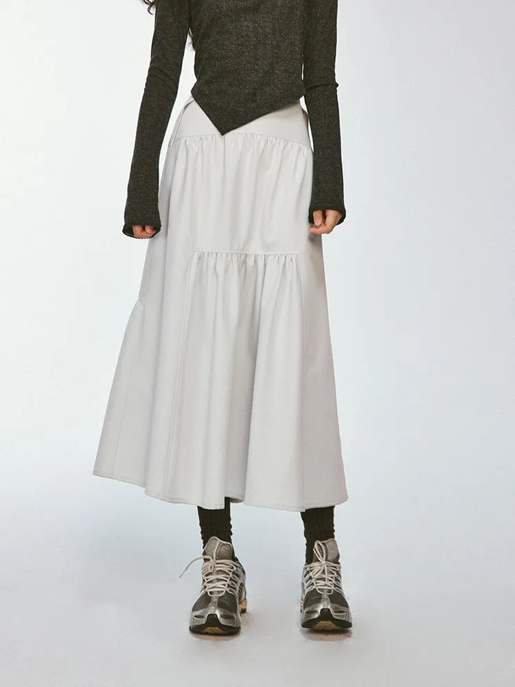 Tiered Asymmetry Plain Flare Simple Long-Skirt