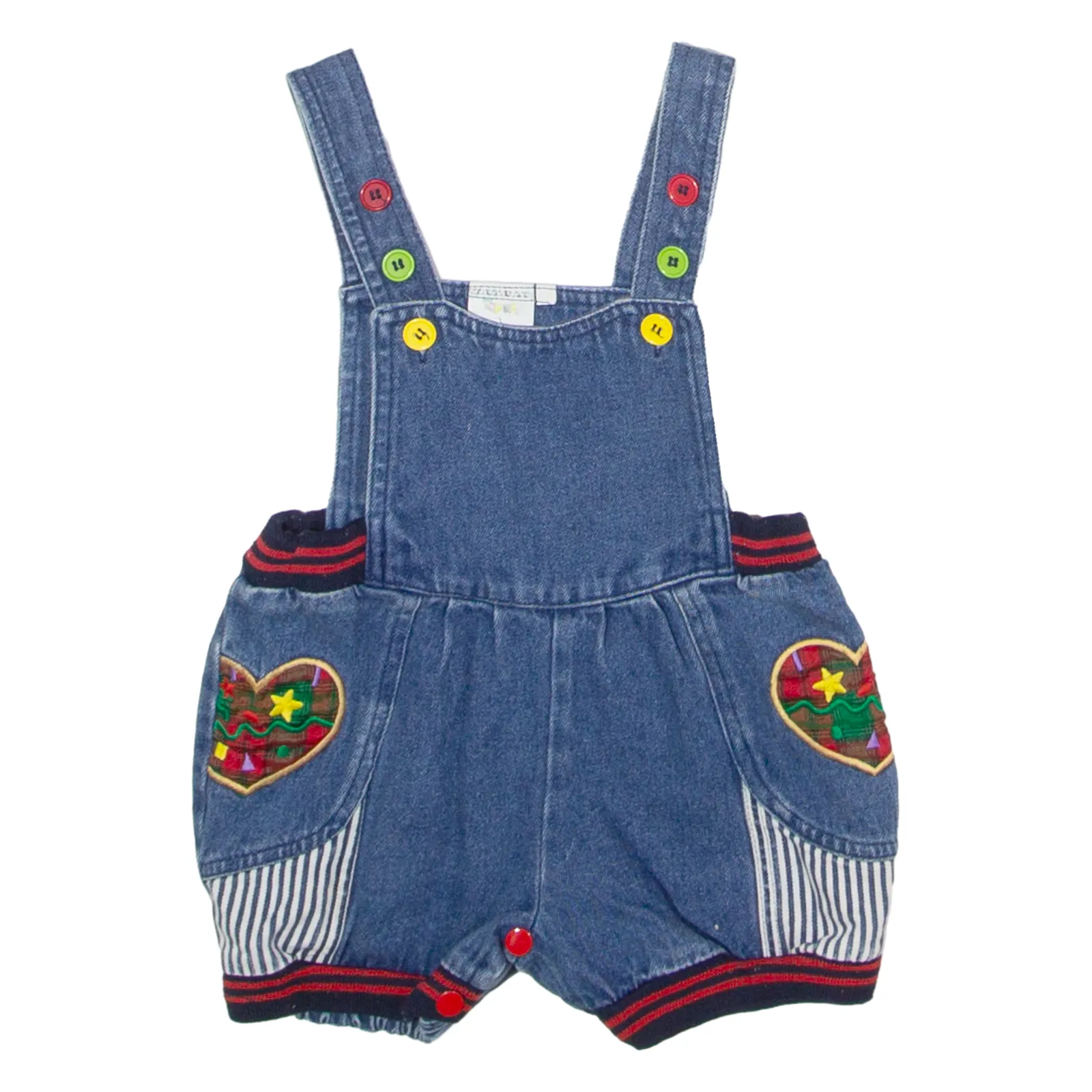 TOPWAY Girls Dungarees Blue Regular Denim 90s Patchwork ONE SIZE W22 L2