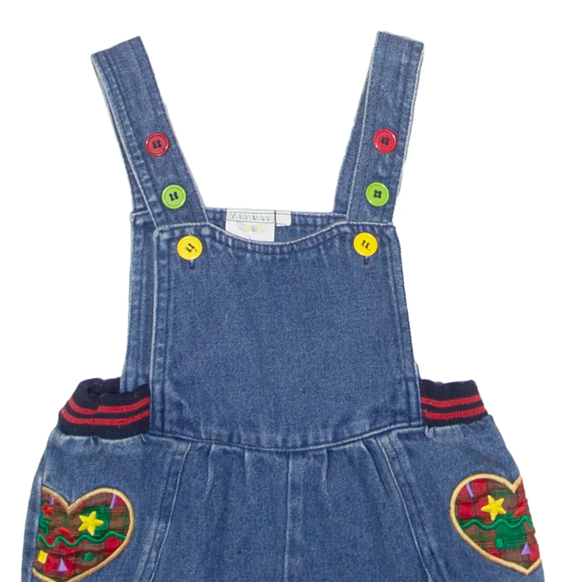 TOPWAY Girls Dungarees Blue Regular Denim 90s Patchwork ONE SIZE W22 L2