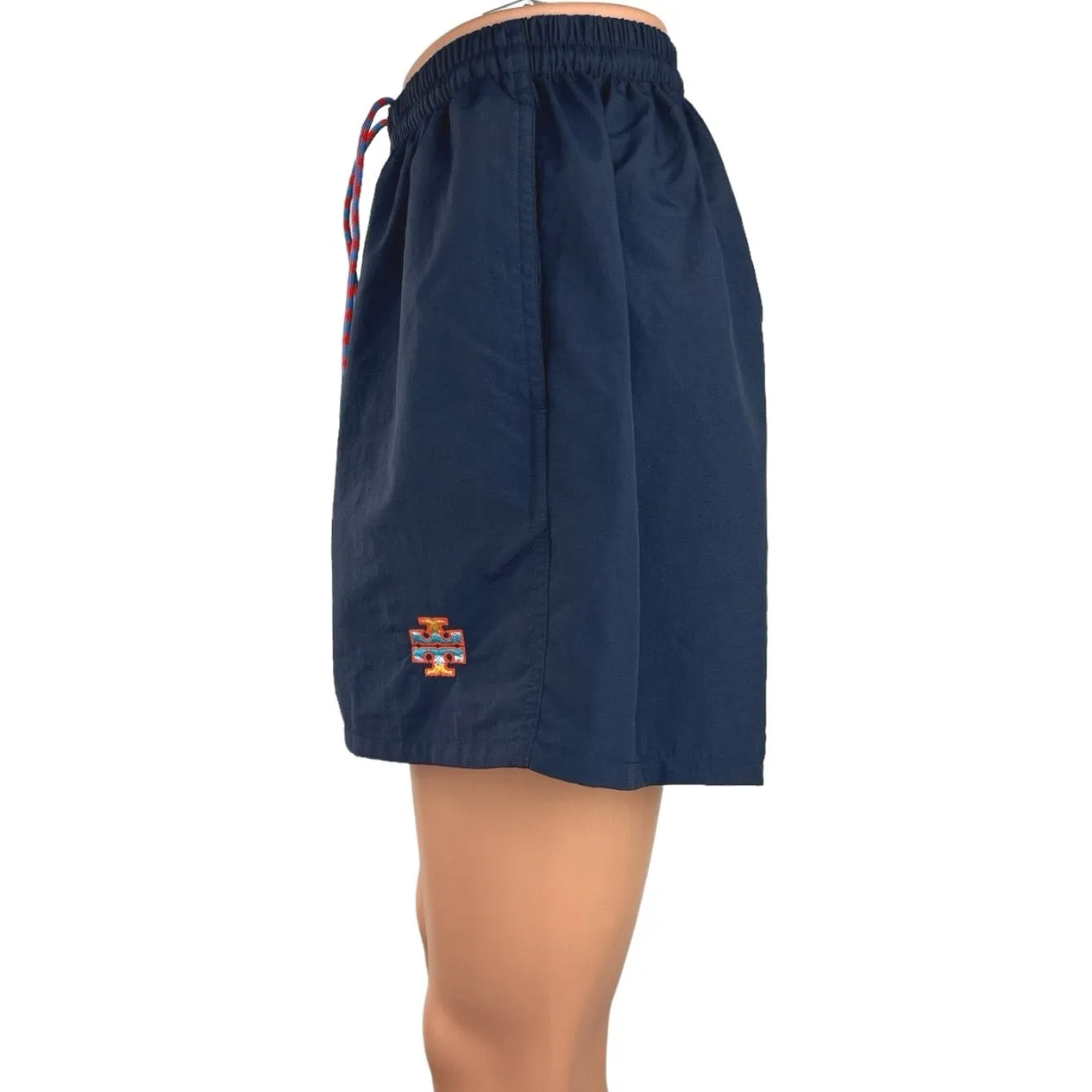 Tory Burch Sport Blue Drawstring High Rise Logo Running Athletic Short Size XS