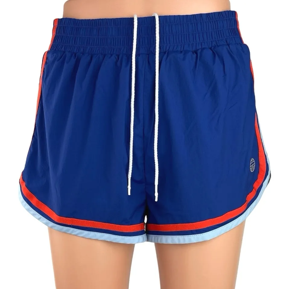 Tory Burch Sport Blue High Rise Drawstring Striped Trim Athletic Short Size S