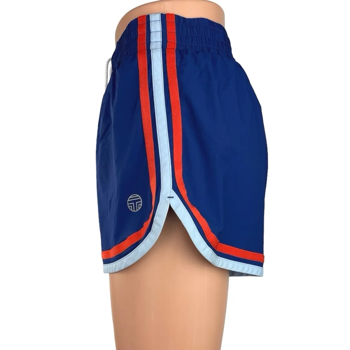 Tory Burch Sport Blue High Rise Drawstring Striped Trim Athletic Short Size S