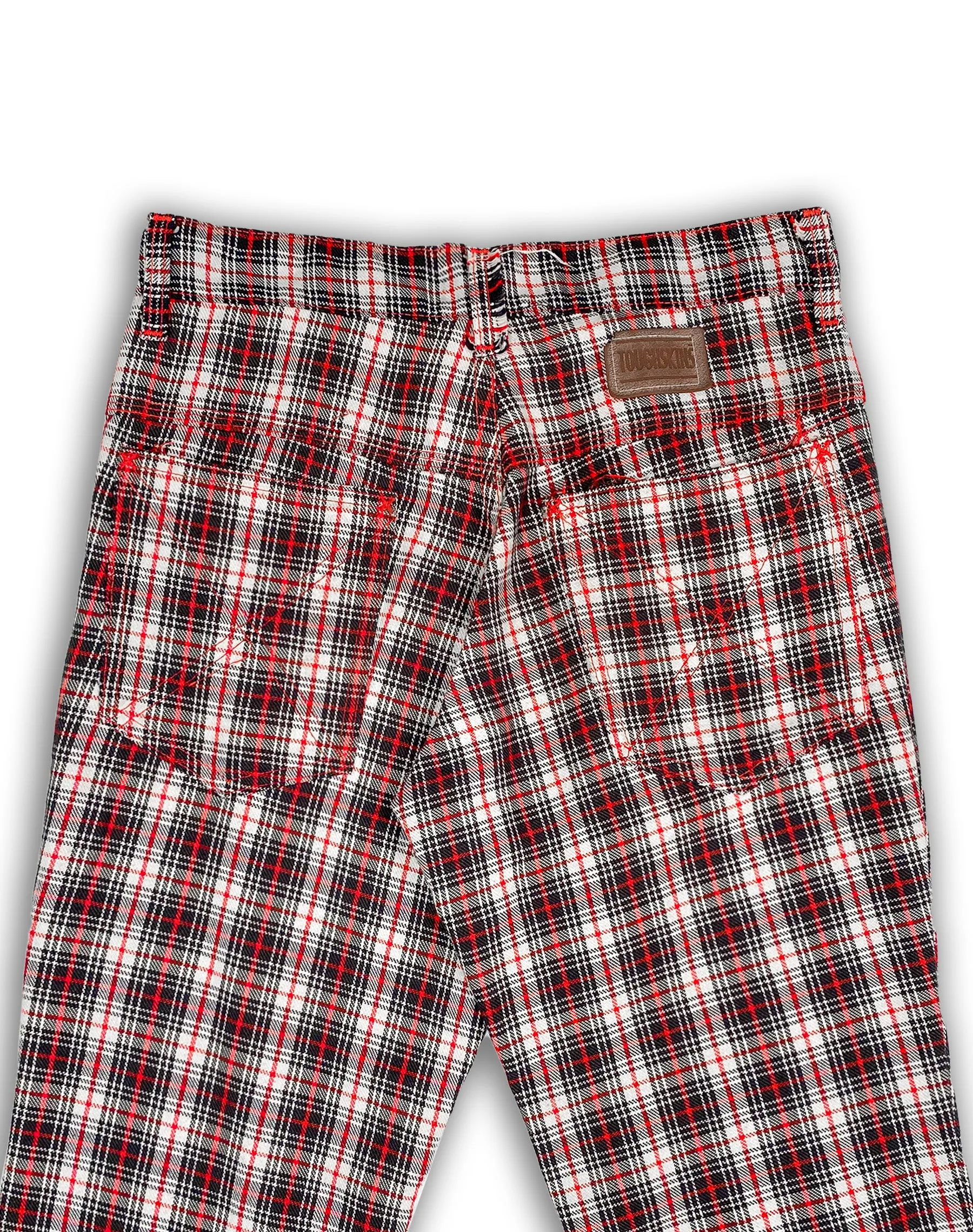 TOUGHSKINS BLACK AND RED PLAID KICK FLARES (W28 L29)