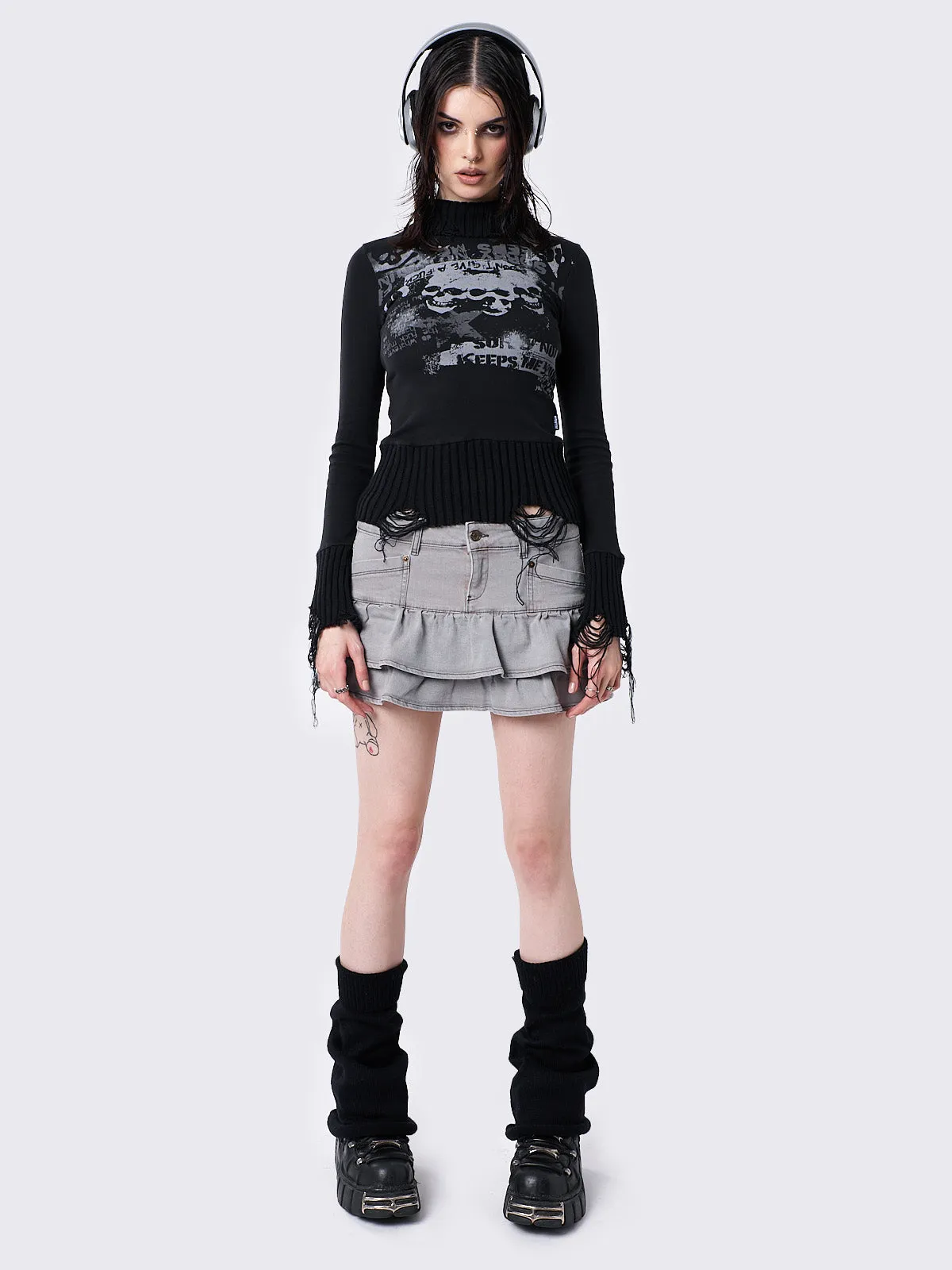 Unapolagetic Distressed High Neck Top