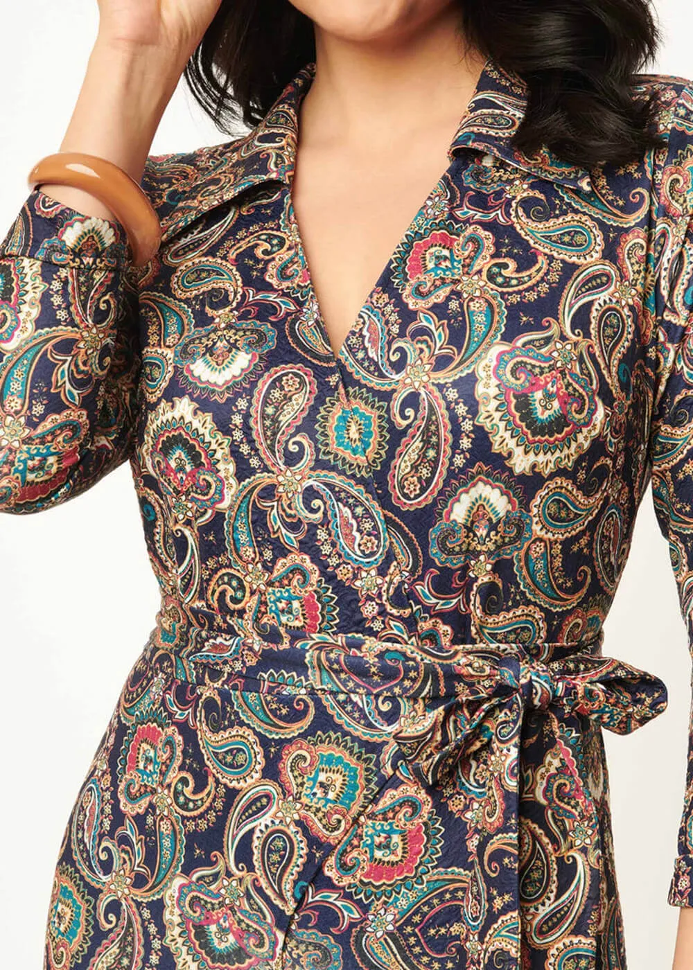 Unique Vintage Flare Paisley 70's Jumpsuit Navy