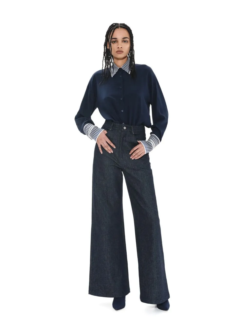 Uranus Embroidered High-Rise Flared Jeans