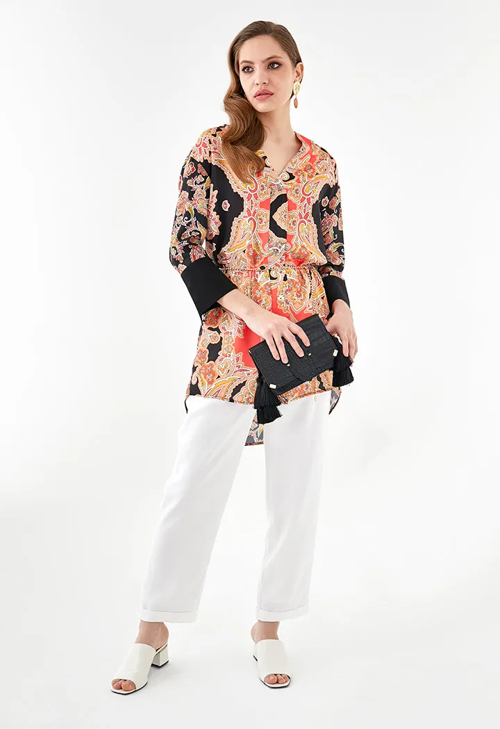 V Neck Paisley Print Blouse