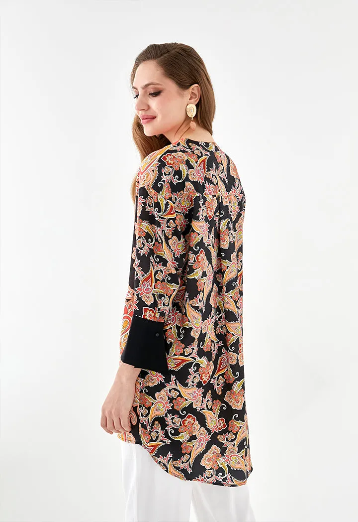 V Neck Paisley Print Blouse