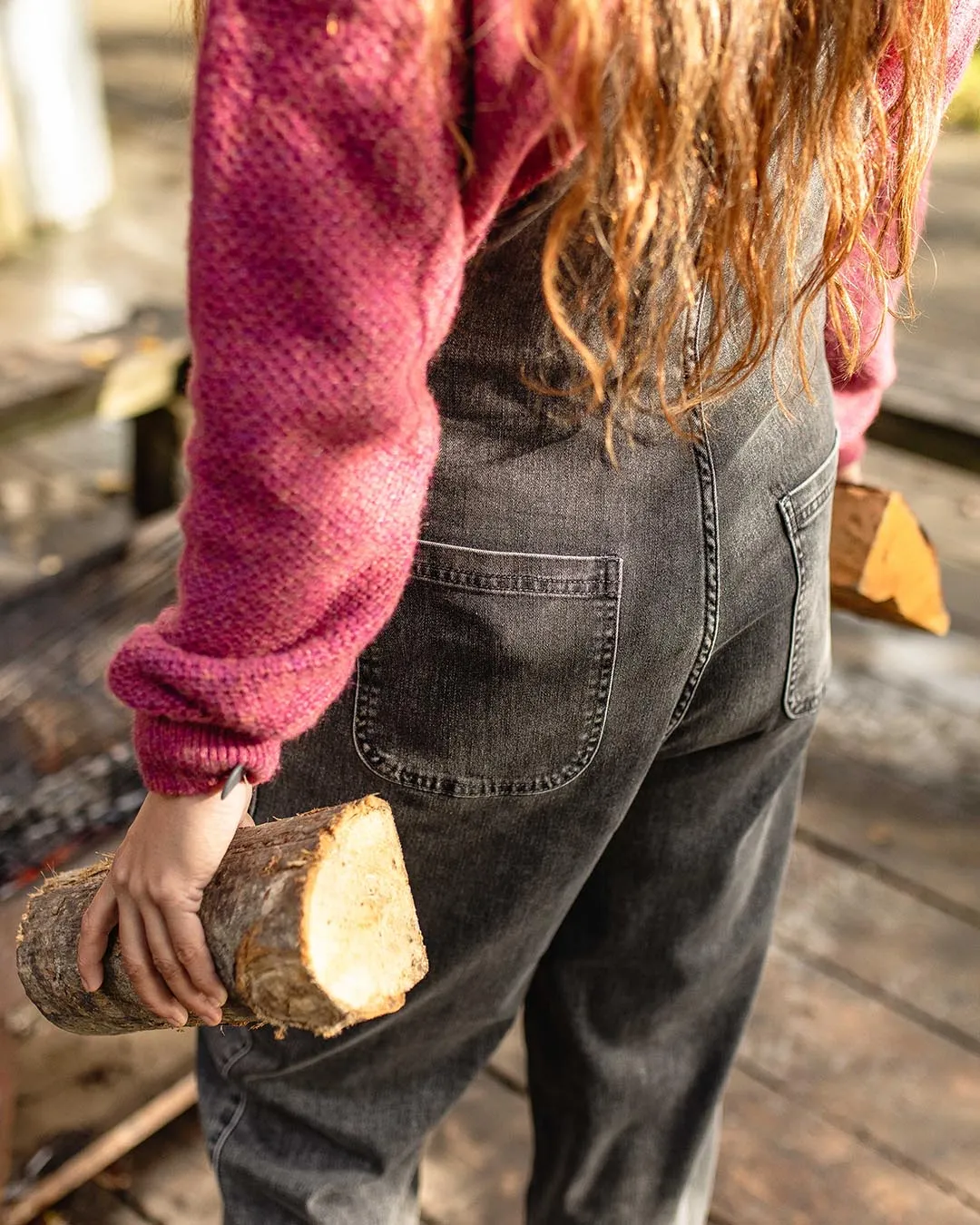 Verglass Dungarees - Washed Black Denim