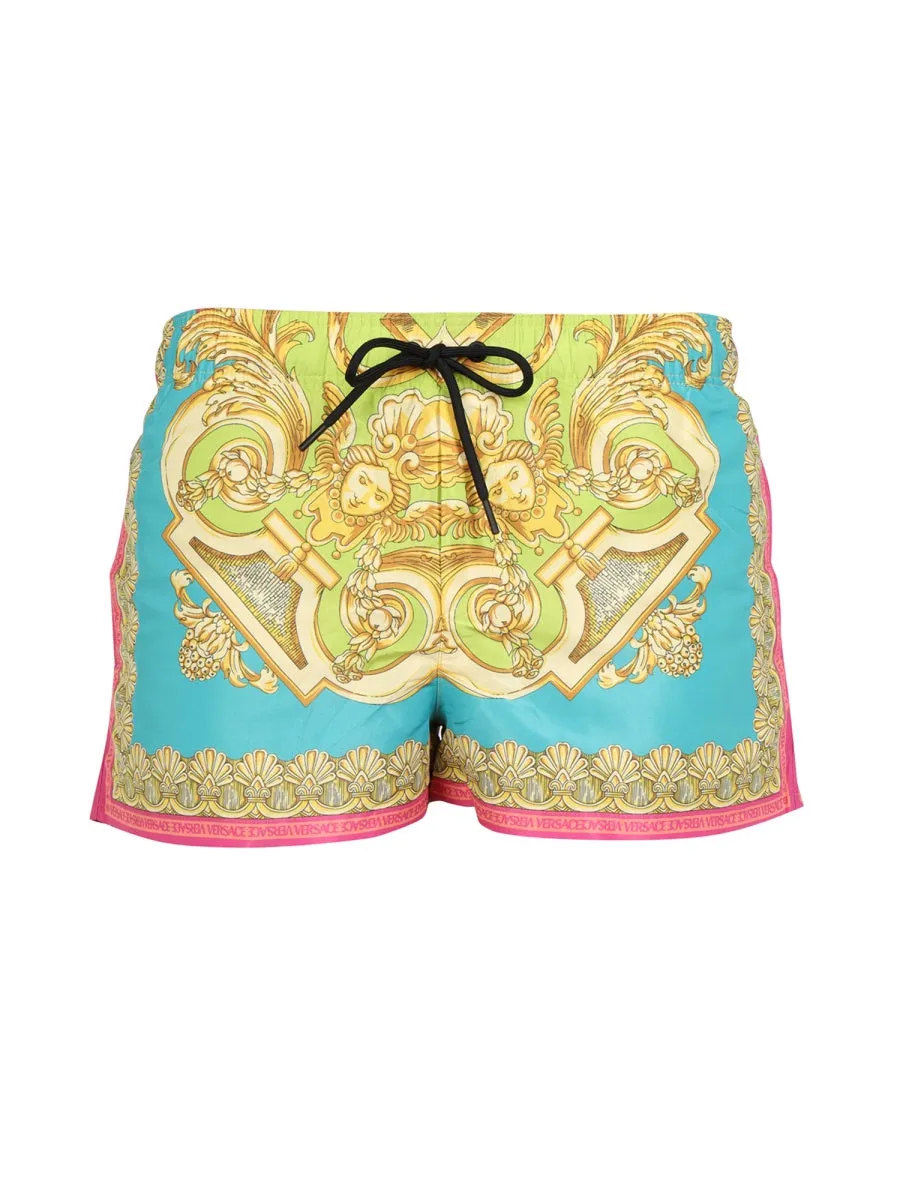 Versace Barocco Goddess Printed Drawstring Swim Shorts