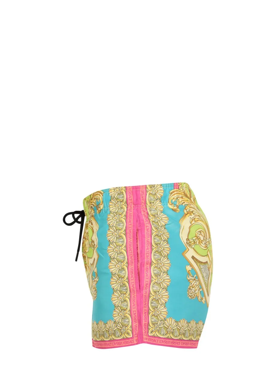 Versace Barocco Goddess Printed Drawstring Swim Shorts