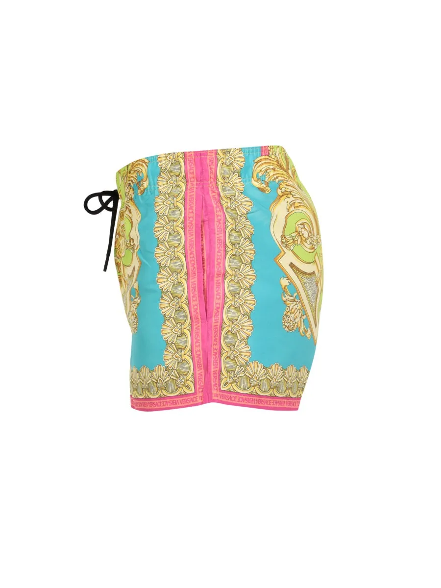 Versace Barocco Goddess Printed Drawstring Swim Shorts