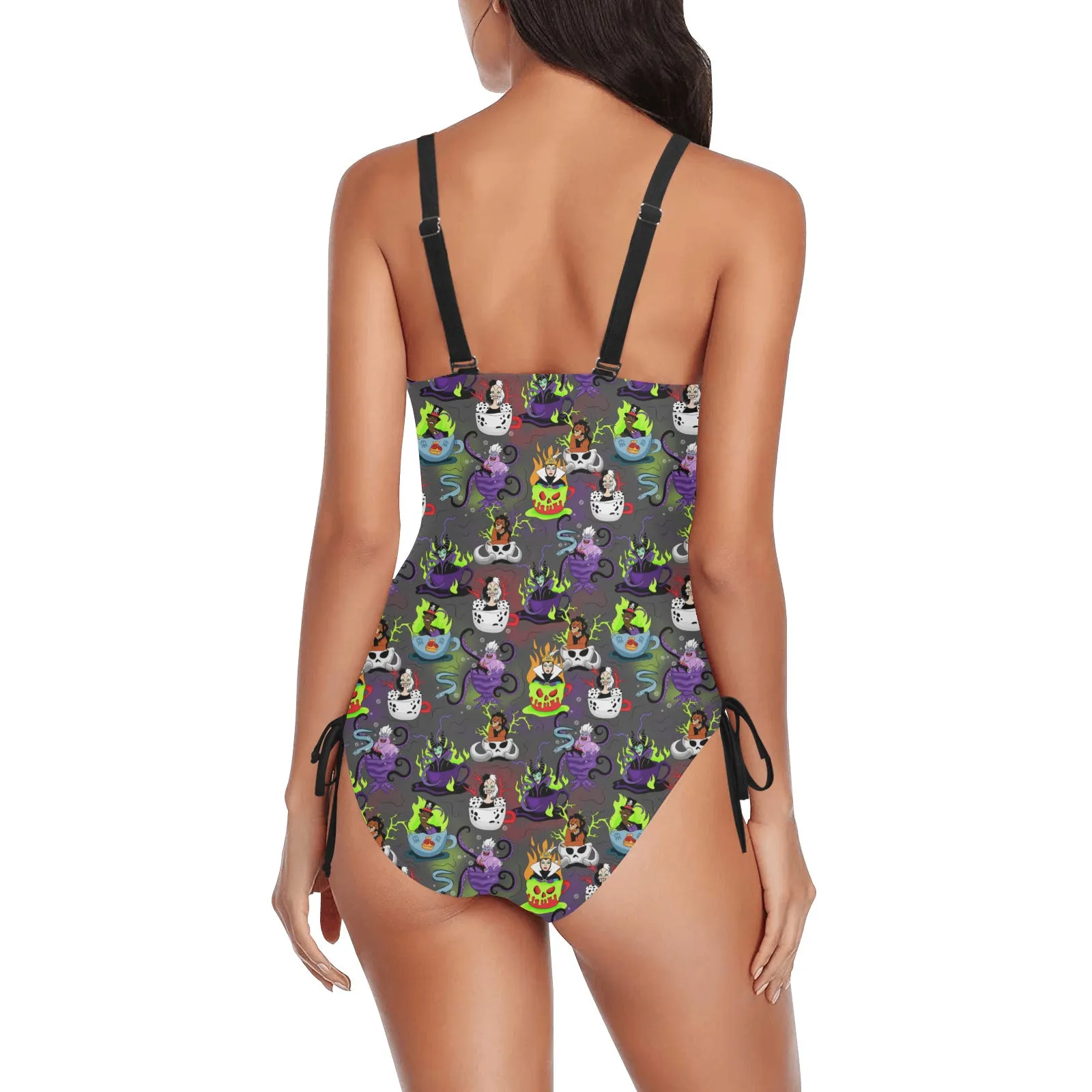 Villain Tea Cups Drawstring Side Women's One-Piece Swimsuit