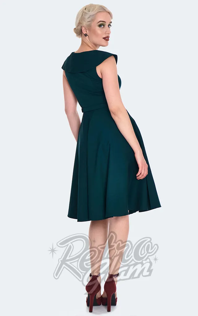 Voodoo Vixen Green Oversize Collar Flare Dress