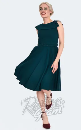 Voodoo Vixen Green Oversize Collar Flare Dress