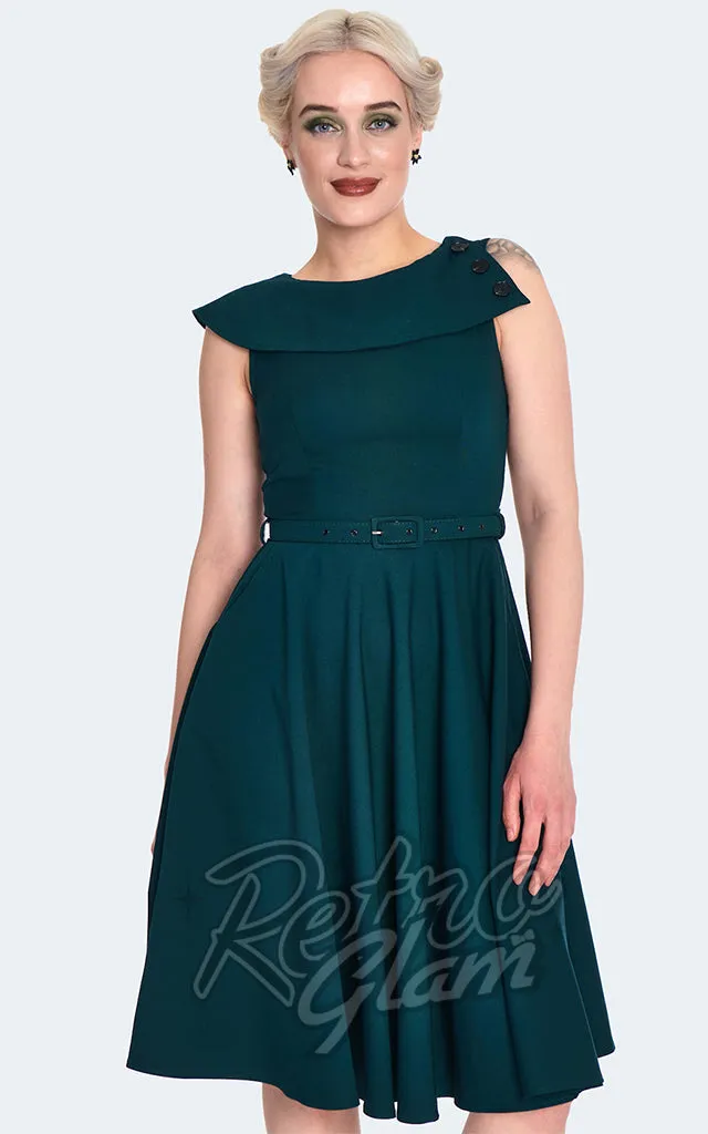 Voodoo Vixen Green Oversize Collar Flare Dress