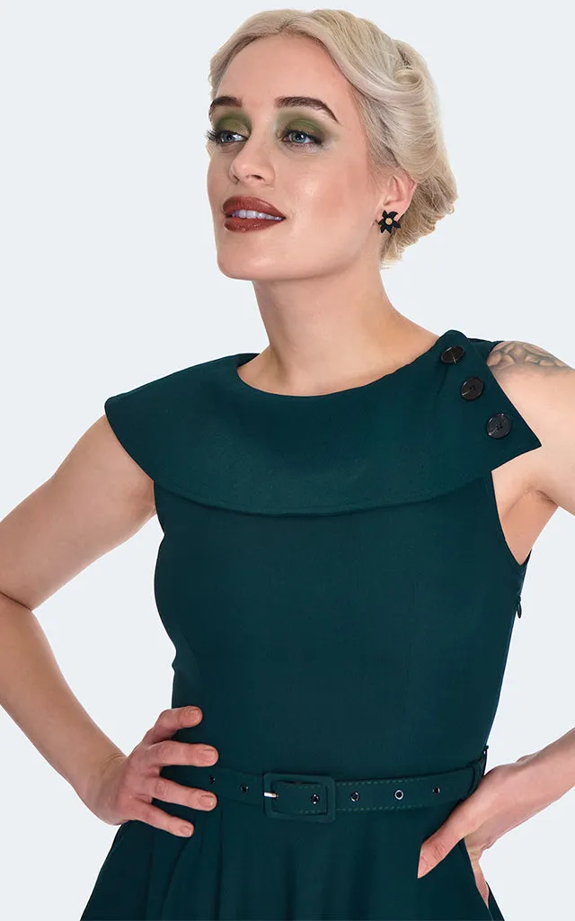 Voodoo Vixen Green Oversize Collar Flare Dress