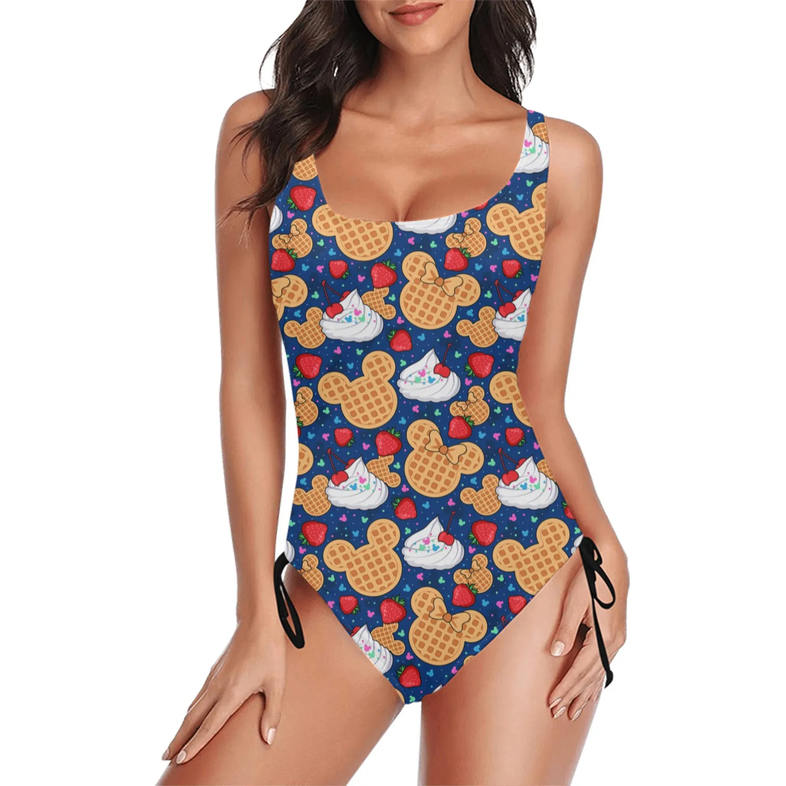 Waffles Drawstring Side Women's One-Piece Swimsuit