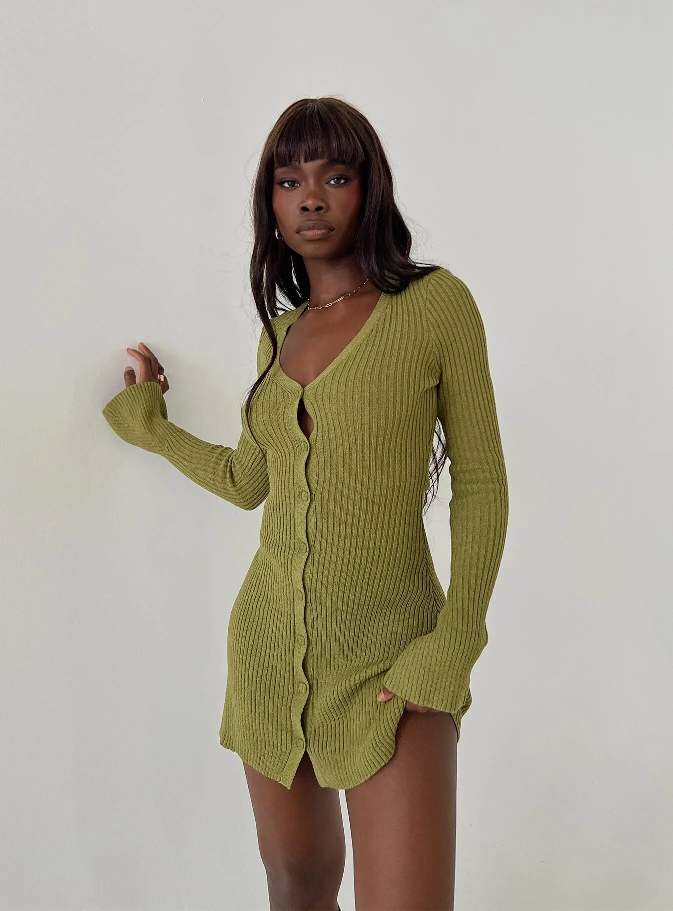 Waldin Long Sleeve Mini Dress Olive