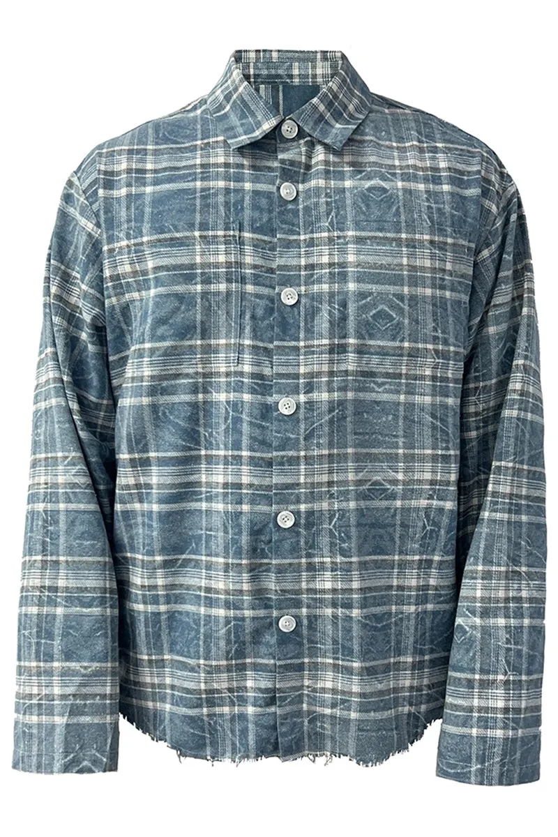 Washed Plaid Distressed Long Sleeve Shirt